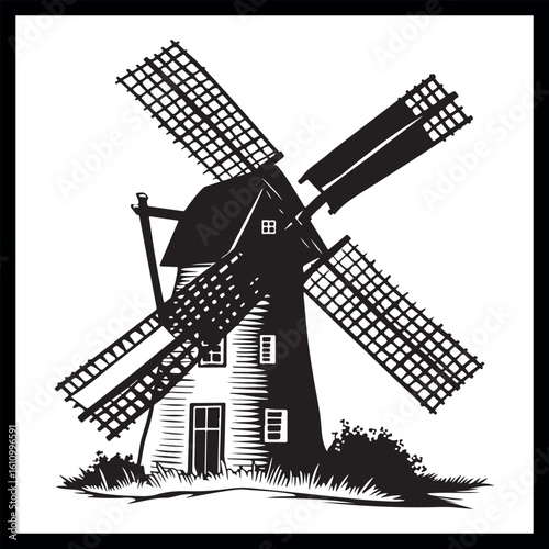 Black windmill icon, energy