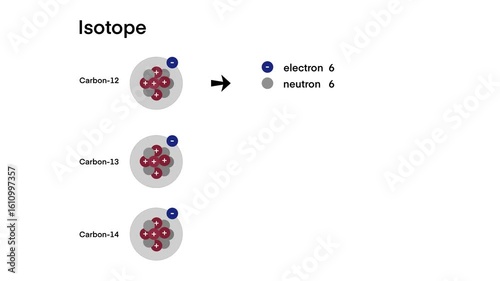 Three isotopes of carbon Carbon-12, Carbon-13, and Carbon-14 share the same number of protons and electrons but differ in neutron count, illustrating atomic variation in stable and radioactive forms