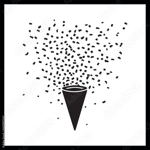 Party popper silhouette, confetti