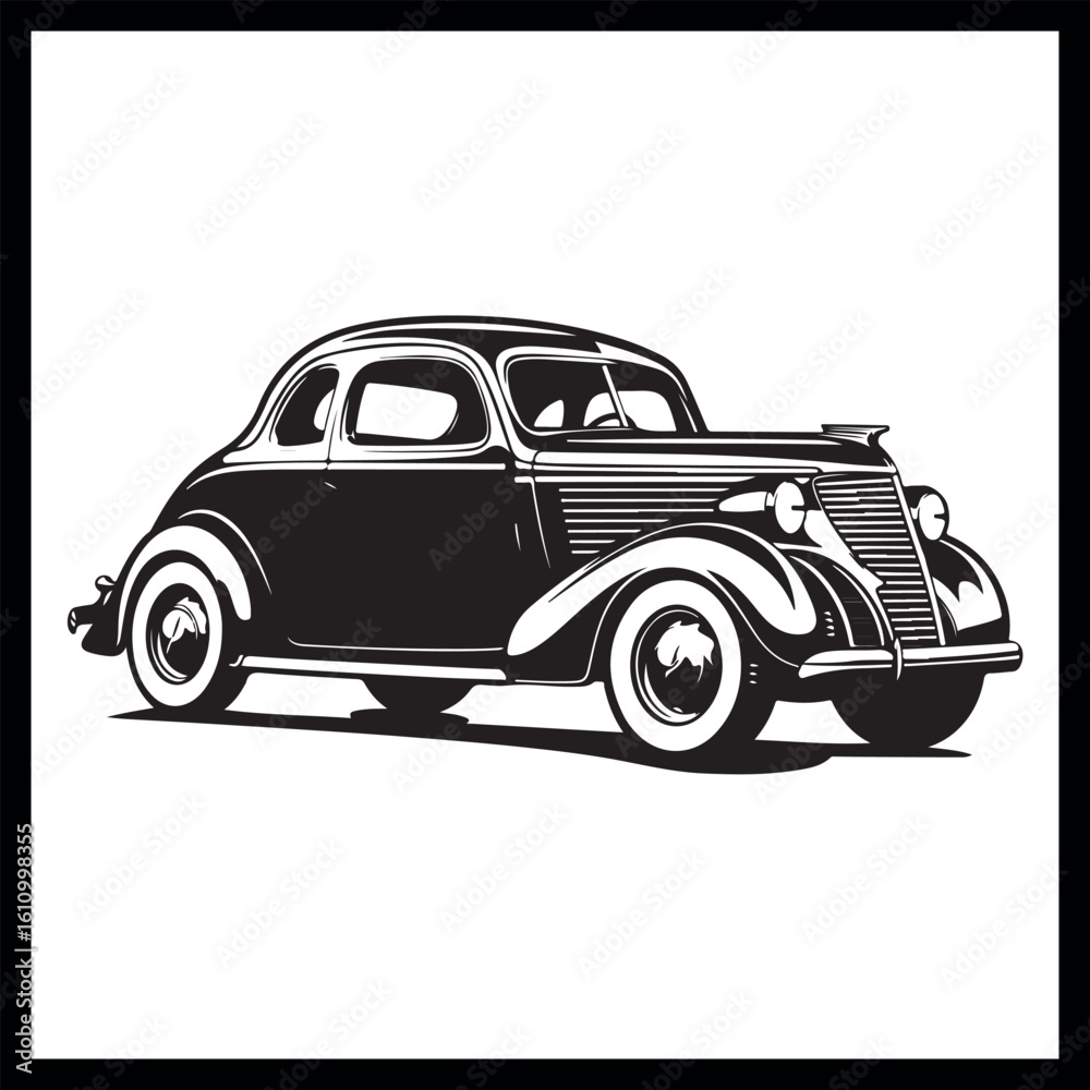 Naklejka premium Vintage car silhouette clipart, classic