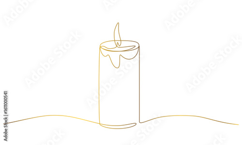 Continuous line art drawing of burning candles.Christmas home decoration and aromatherapy concept