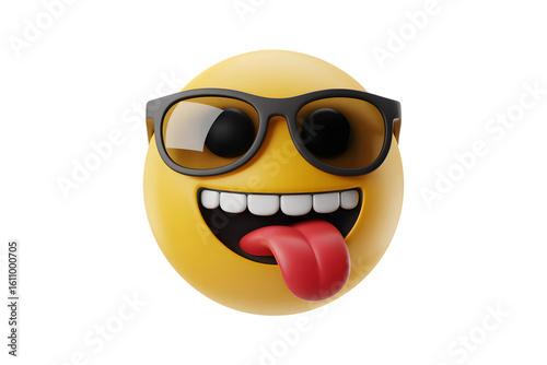 Cool Emoji Wearing Sunglasses Sticking Out Tongue with a Big Smile on Transparent Background