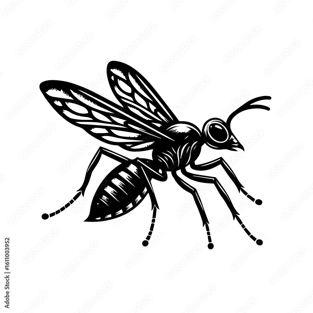 Obraz premium A detailed black and white illustration of a wasp