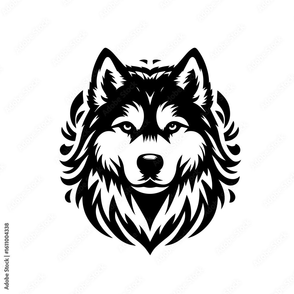 Naklejka premium A fierce wolf head illustration in black and white