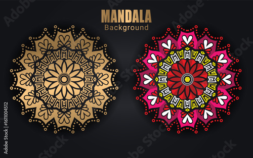 Luxury Colorful Islamic Mandala Background Design or Circular pattern in form of mandala for Henna, Mehndi, tattoo, decoration. Decorative ornament in ethnic oriental style. Coloring book page