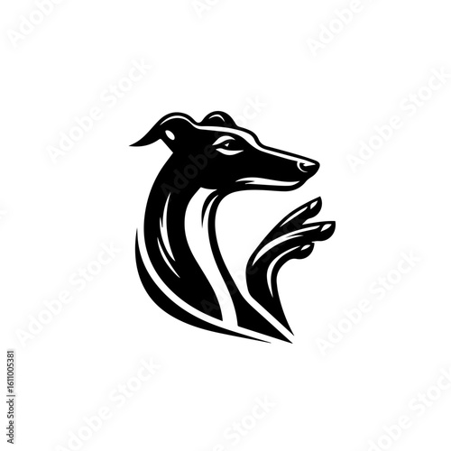 Elegant greyhound head silhouette, isolated on white background