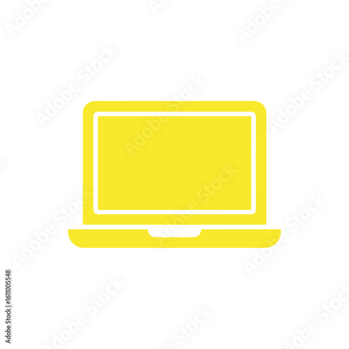 Yellow laptop icon on white background, representing technology and minimalist design style