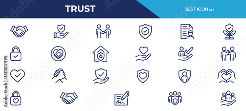 Trust Line Icons Pack – Minimalist Icons for Security, Handshakes, Partnerships & Reliability