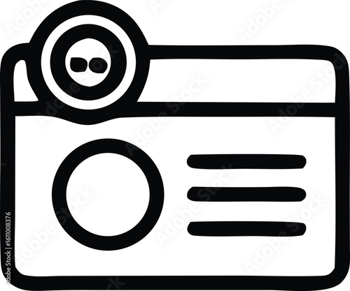 Simple hand drawn icon of a projector displaying a screen with a circular lens and three horizontal lines