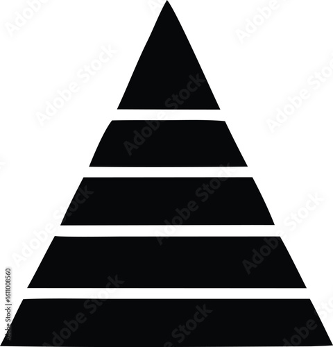 A stark black silhouette of a layered pyramid or stepped triangle representing growth hierarchy or stages of development