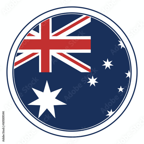 Flat vector icon of the Australian flag inside a clean circular shape sharp and modern design accurate colors and proportions white stroke outline