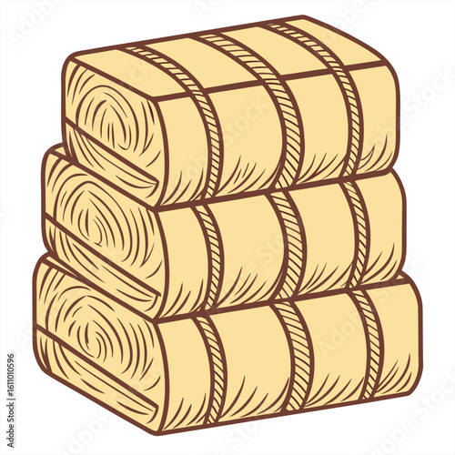 Bay bale stack with binding rope detail.