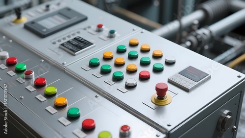 Industrial Control Panel with Colorful Buttons and Switches