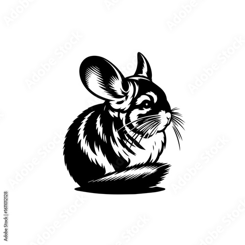 A charming chinchilla illustration in black and white