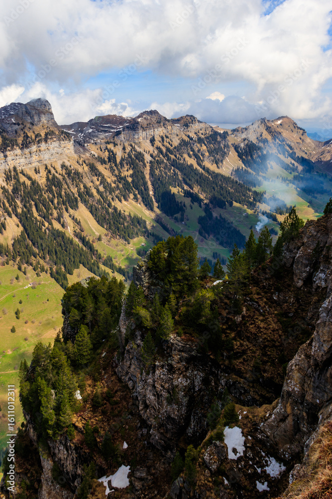 Naklejka premium View of Justital (Justi Valley) from Niederhorn mountain in Beatenberg, Switzerland