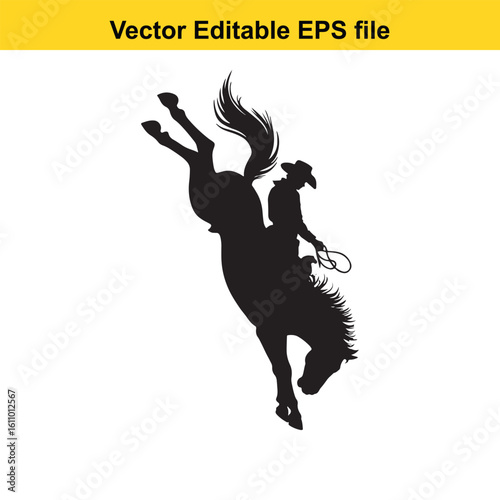 Cowboy riding a bucking horse silhouette