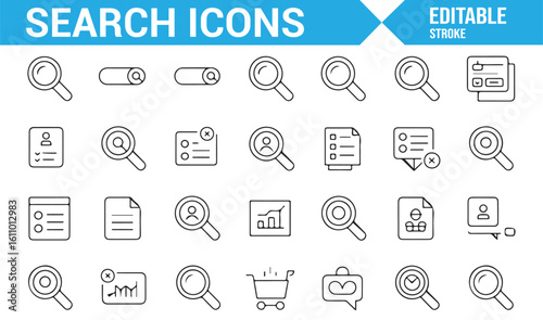 Set of Search Icons for Business, Document Search, and Exploration