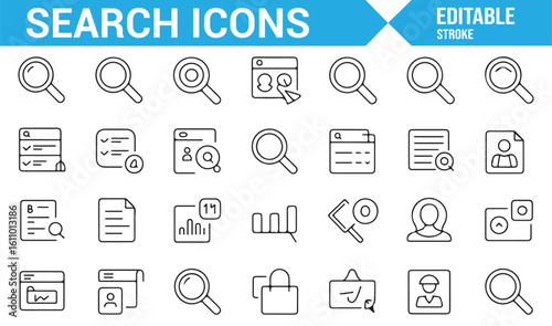 Search and Inquiry Icons for File Search, Research, and Data Retrieval