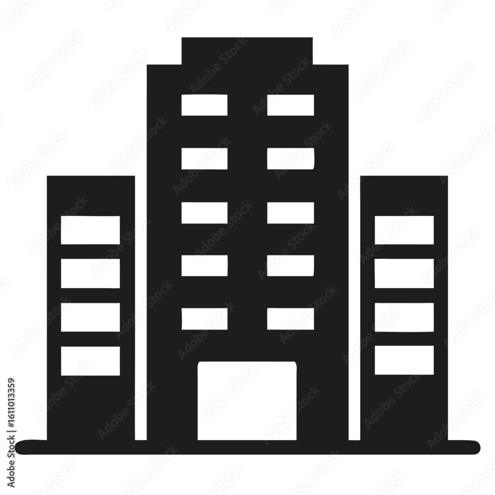 Black silhouette of a modern office building design illustrating commercial real estate and architecture. Black silhouette of a modern office building design illustrating commercial real estate and architecture.