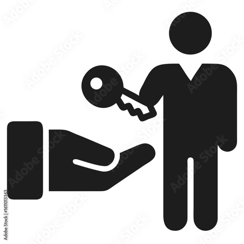 Black silhouette of a person receiving keys representing property ownership or real estate purchase