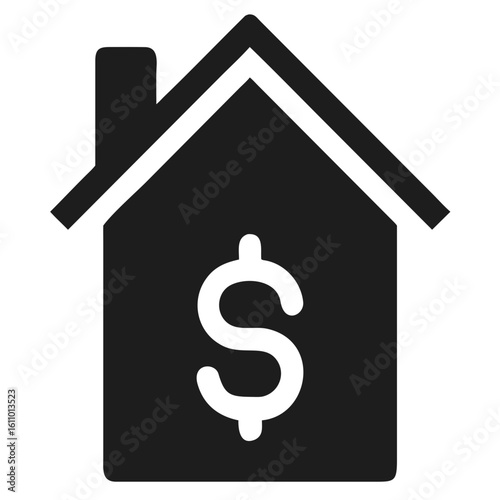 Silhouette of a house with dollar sign indicating real estate investment and property value