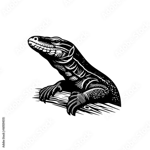 Vintage illustration of an iguana head in profile