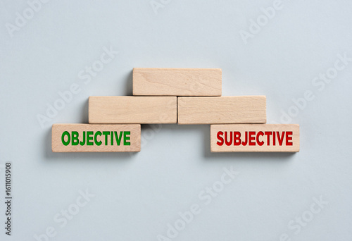 Concept of objective versus subjective thinking using wooden cubes