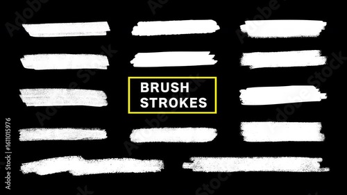 A set of horizontal motion lines drawn by brush with transparent alpha channel, 13 patterns included