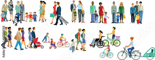 Große Menschenmenge, Bürger und Familien,Illustration 