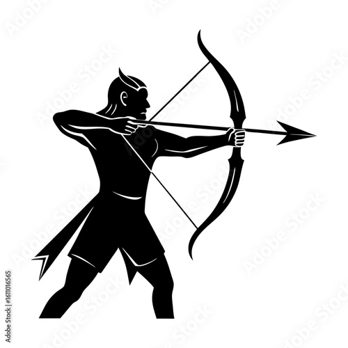 Silhouette of archer aiming bow and arrow in a dynamic action pose design