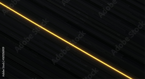 A vibrant yellow glowing neon line cutting diagonally across a dark textured panel background. An abstract futuristic digital design for modern concepts.