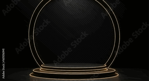 Elegant Black and Gold Product Display Podium with Circular Frame