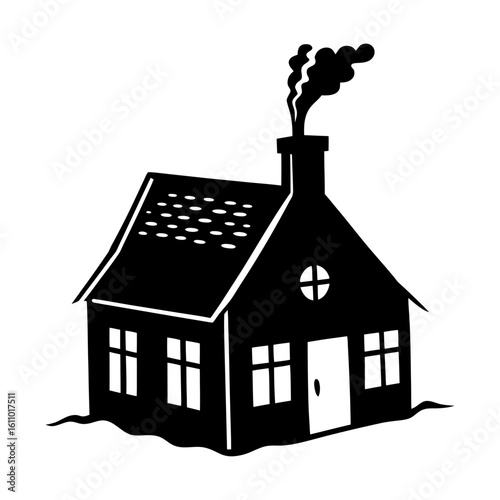 Illustration of a silhouette of a house with smoke coming from chimney