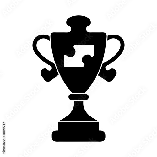 Black trophy with puzzle piece on the front isolated on white background