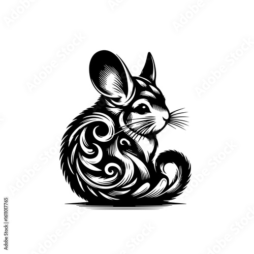 Stylized chinchilla with ornamental swirls