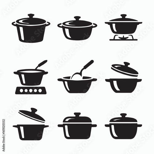 Cooking Pot Stages Various Cooking Pot Lid Positions and Stovetop
