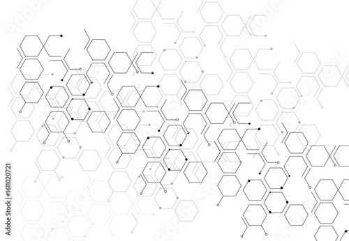 Digital hexagonal background with lines and dots,arrows, geometric abstract design