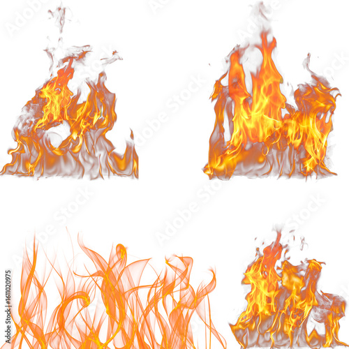 fire flames set in illustration white background 