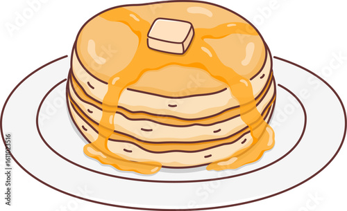 Cartoon Pancakes Stack with Butter and Syrup