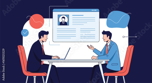Two business professionals conducting a job interview discussing candidate qualifications during a meeting