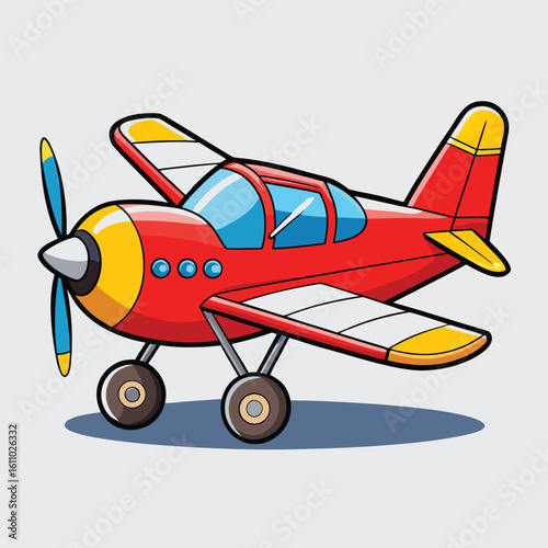 Isolated vintage red biplane with propeller, vector illustration of an old flying aircraft