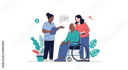Caring for elderly patients with dedicated medical professionals and family support in a comfortable environment