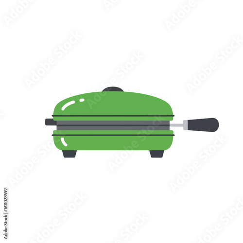 Green Waffle Maker Kitchen Appliance Flat Vector Illustration