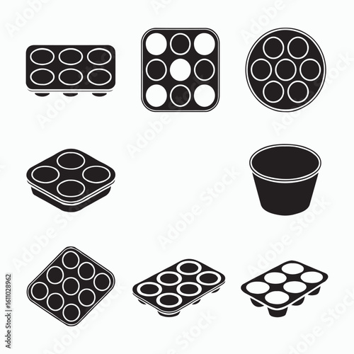 Black and White Muffin Tin and Cup Illustrations
