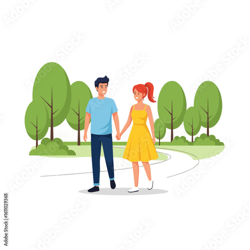 man and woman walking in park