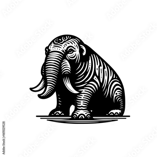 Vintage illustration of a majestic elephant with tusks