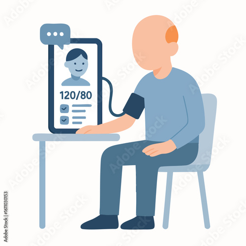 Flat Illustration Online Doctor Consultation Monitoring Blood Pressure at Home