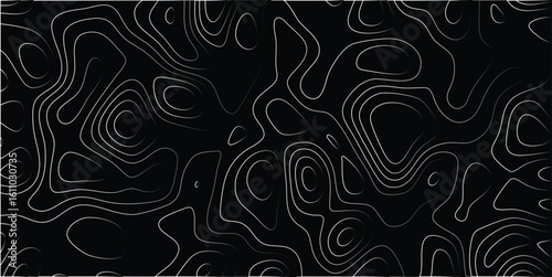 Abstract topographic map style design featuring a complex gradient pattern of white lines on a black background for graphic design applications.