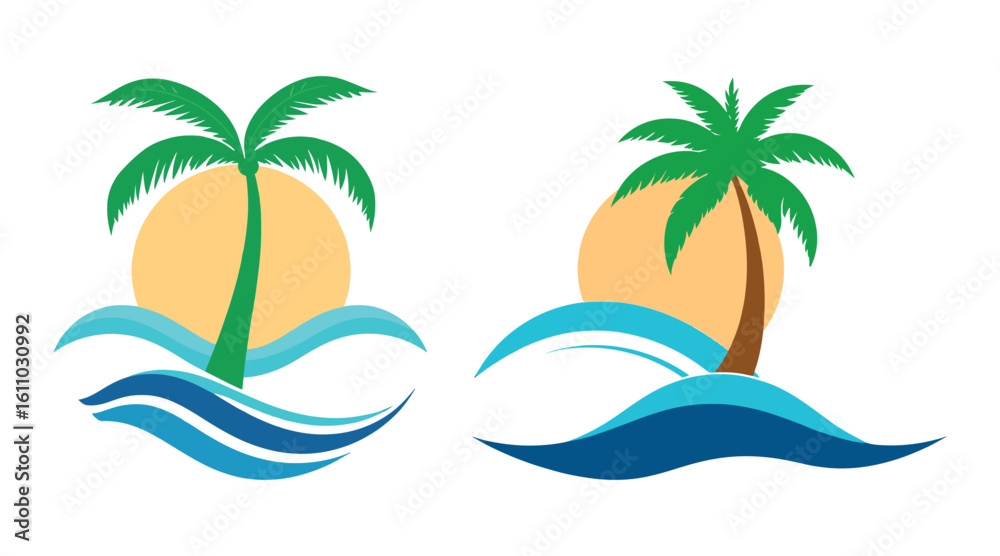 Obraz premium Beach Palm Tree Pattern Vector Seamless for Tropical on White Background