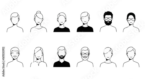 Diverse avatars showcasing a range of facial features and hairstyles in vector style